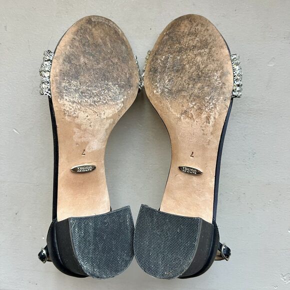 Badgley Mischka Black Fabric w/ Crystal Embellishments & Block Heel Sandals US 7 - Picture 11 of 16